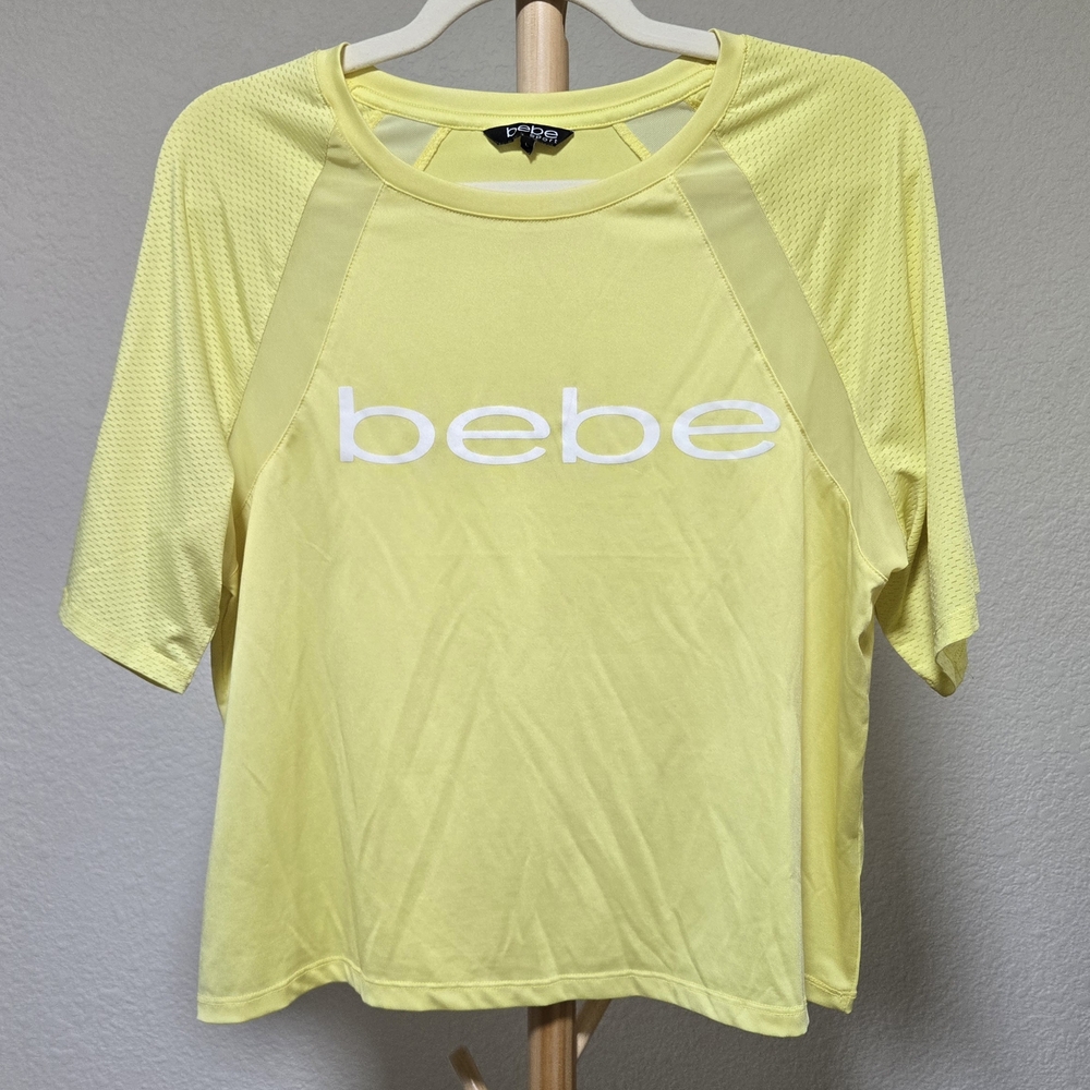 Bebe Sport Yellow Mesh Sleeve Athletic Top – Size L